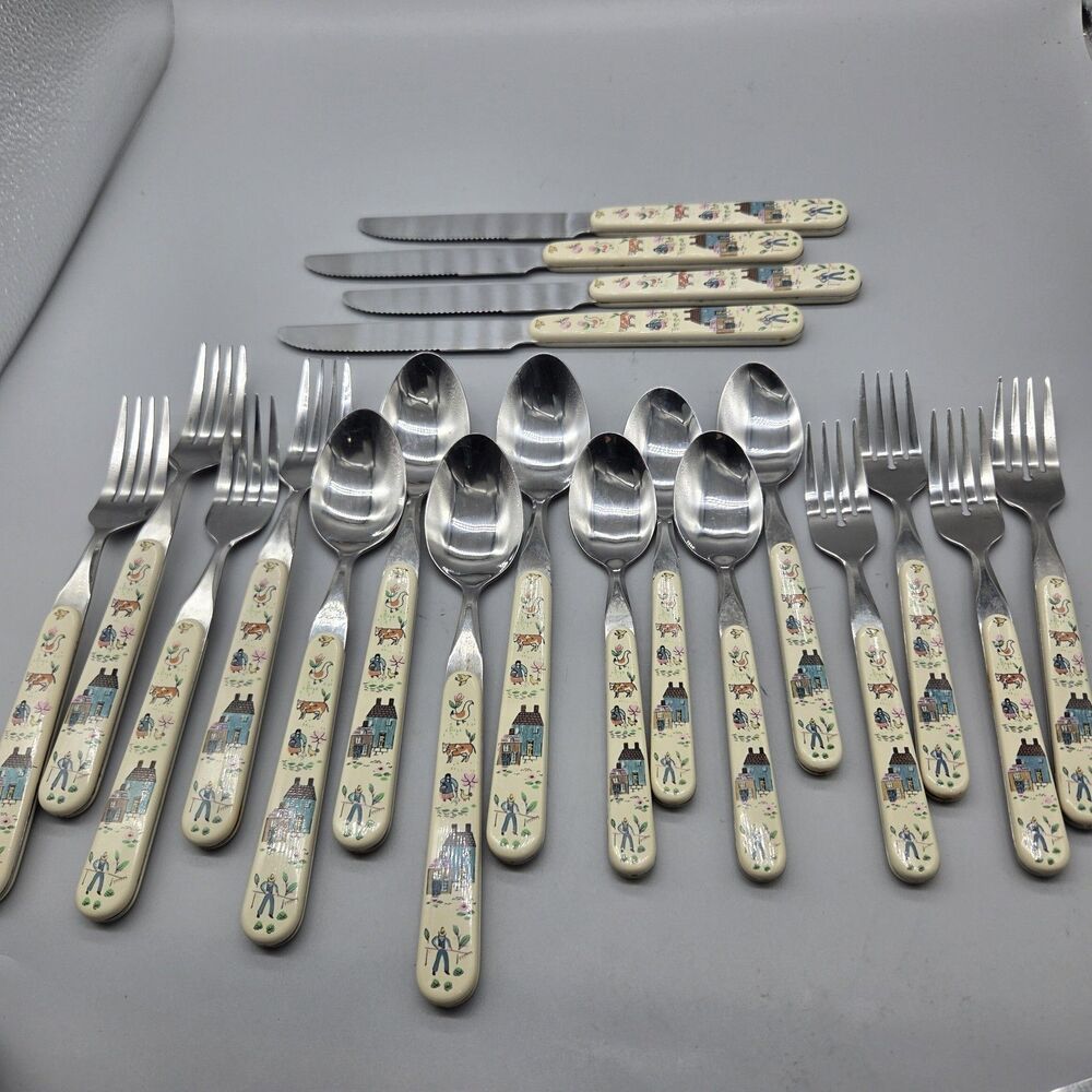 Vintage Heartland International Stainless Farmlife Flatware Set 20 Pcs Country